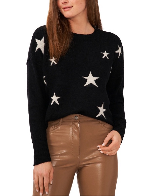 Vince Camuto Women's Dolman Star Crew Neck Sweater